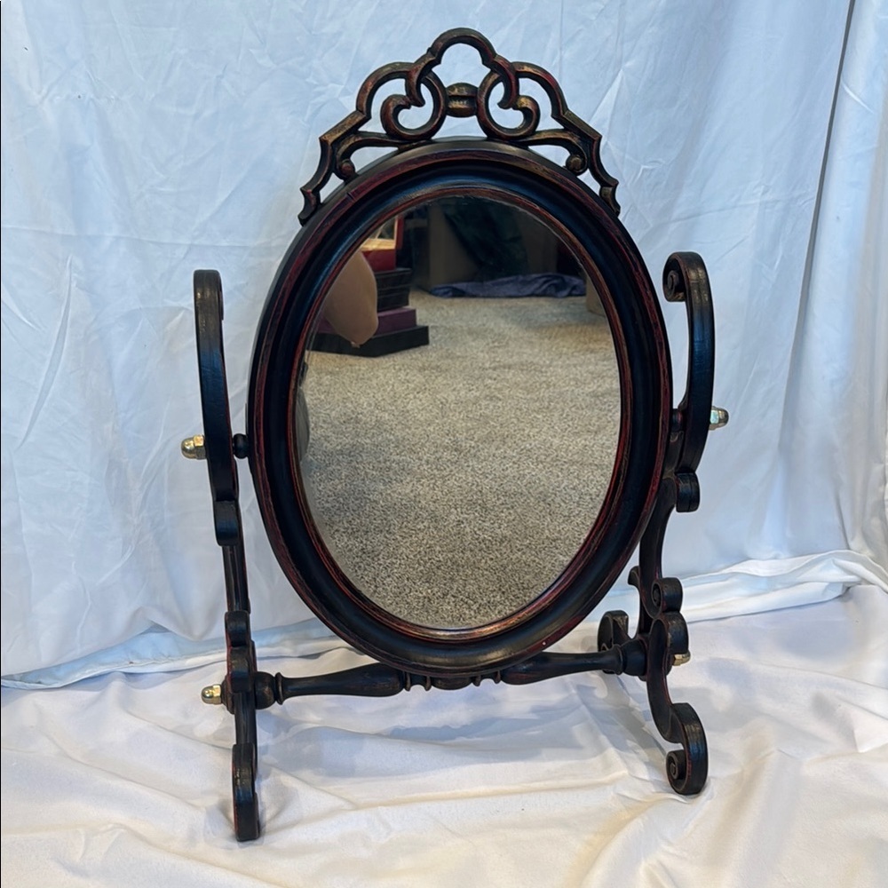 Elegant Black Oval Large Table Top Vanity Mirror by Euromarchi - Made in Italy